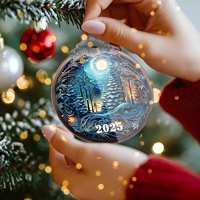 Christmas Ornament 2025, Winter Forest Christmas Tree Ornament, Blue Moon Ornaments for Christmas Tree, Large Ornaments, Gag Gifts, Holiday Ornaments for Home Decor and Gifts
