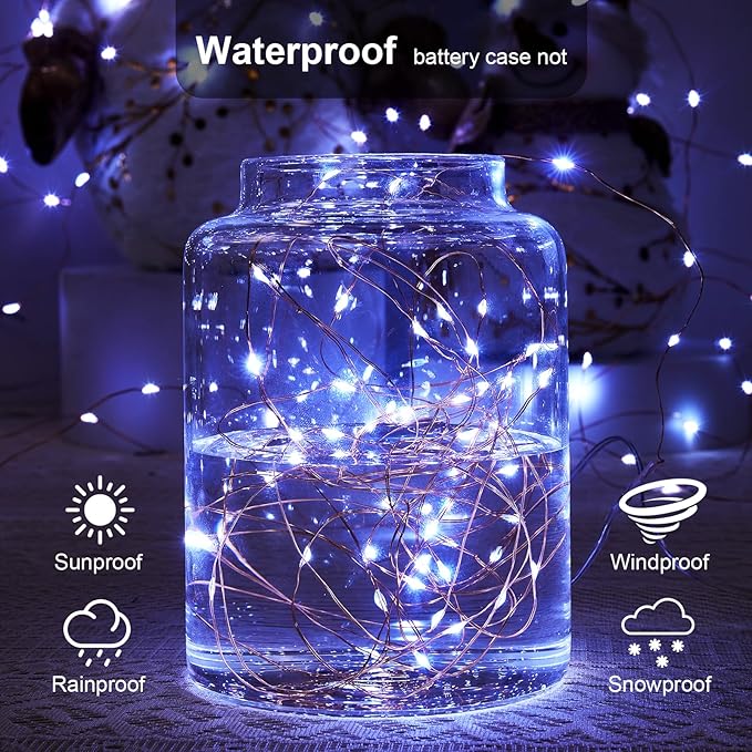 1 Pack 16.4ft Battery Operated String Lights with Timer, Cool White with Synchronized Twinkle Mode, Fairy Lights Battery Powered, 50 LEDs, Idea for Christmas Bedroom Party Wedding