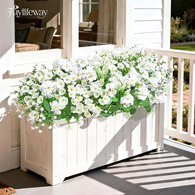 16 Bundles Artificial Flowers for Outdoors, UV Resistant Silk Faux Flowers for Outside Planters,Garden,Porch,Patio,Yard,Home Decor(White)