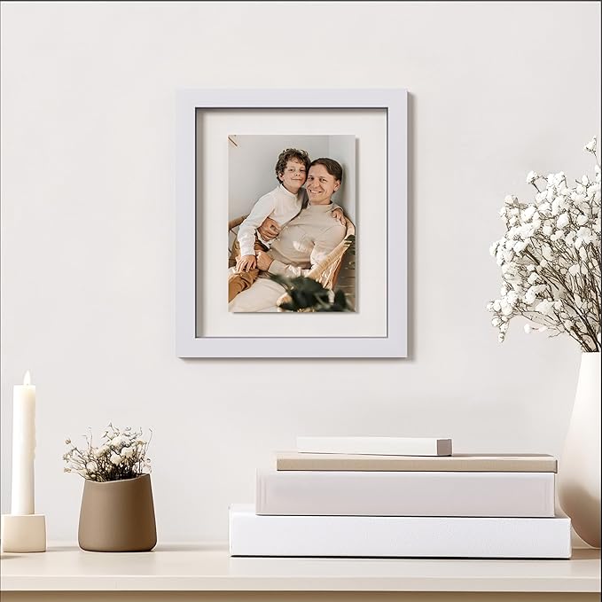 eletecpro 12x12 Floating Picture Frames Set of 2, Clear Double Glass Picture Frames for Wall Mount, Display Multi-size Photos and Artworks up to 12x12 Inches, Home Decor, White