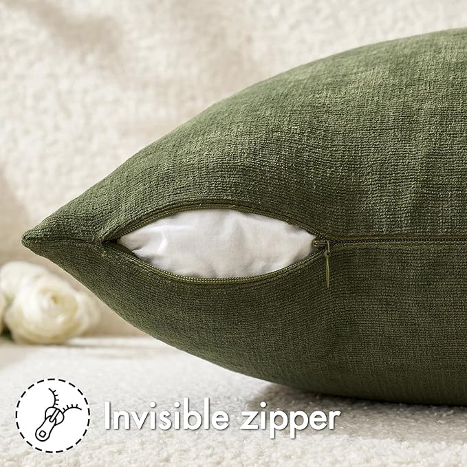 MIULEE Olive Green Couch Pillow Covers 20x20 Inch, Set of 2 Soft Chenille Decorative Square Throw Pillow Covers Farmhouse for Sofa Living Room Bed