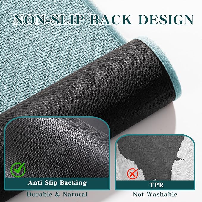 chakme Bathroom Rugs Mat 32x17, Ultra Thin Non Slip Bath Mat Quick Dry Absorbent Bath Mat for Bathroom Floor, (Light Blue, 32"x17")