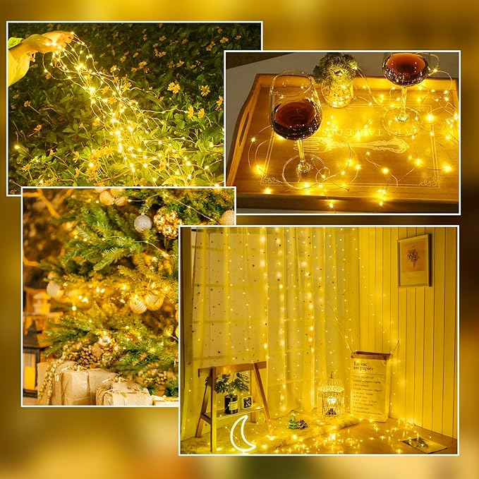 2-Pack 50 LED Fairy Lights Battery Operated with Remote Control Timer, 16 FT 50 LED Battery Lights Outdoor Indoor, 8 Mode Twinkle String Lights for Classroom Party Bedroom Christmas Décor (Warm White)