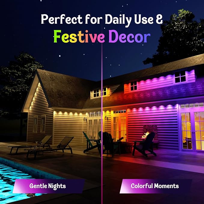 HUTAKUZE Permanent Outdoor Lights, 200FT with 120 RGB LEDs for Outdoor Decor, IP67 Waterproof, 48 Scene Modes Christmas House Lights,APP & Remote Control, Music Sync