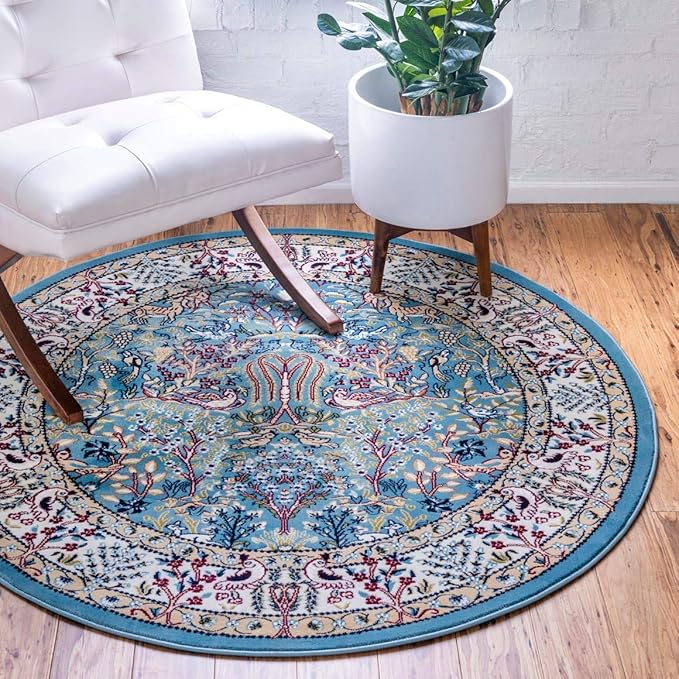 Unique Loom Narenj Collection Area Rug - Bristol (5' 1" Round, Blue/ Beige)