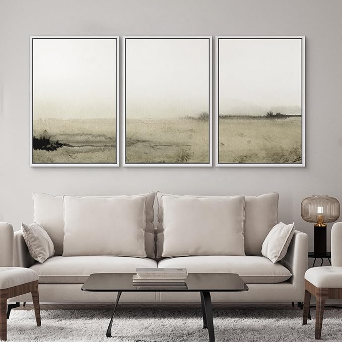 SIGNWIN Framed Canvas Print Wall Art Set Sepia Mountain Forest Environment Nature Wilderness Photography Modern Art Rustic Landscape Relax/Calm for Living Room, Bedroom, Office - 24"x36"x3 White