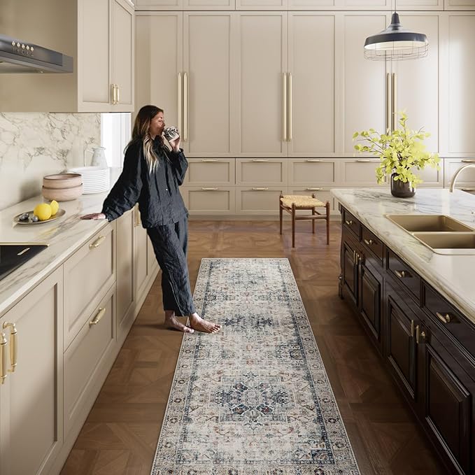 Machine Washable Kitchen Runner Rugs: 2'x6' Hallway Runner Rug Non Slip Low Pile Stain Resistant Soft Carpet Runners for Hallways Indoor Entryway Kitchen Laundry Room Beside Farmhouse