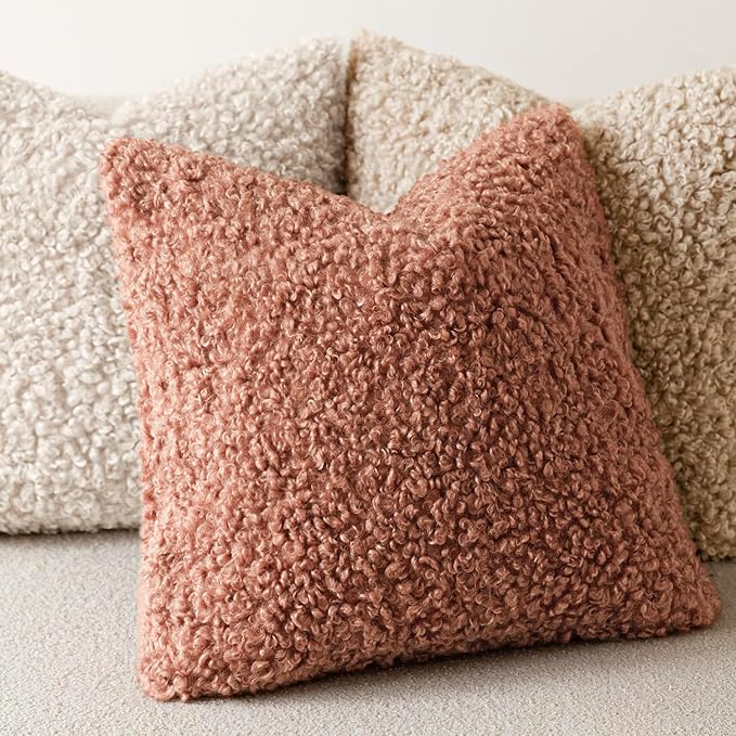 Foindtower 2 Pieces 20x20 Inch Dusty Pink, Faux Fur Throw Pillow Cover Accent Sherpa Furry Pillow Covers Fuzzy Soft Pillowcases Cozy Sheepskin Decorative Fleece Cushion Case for Bed Couch Living Room