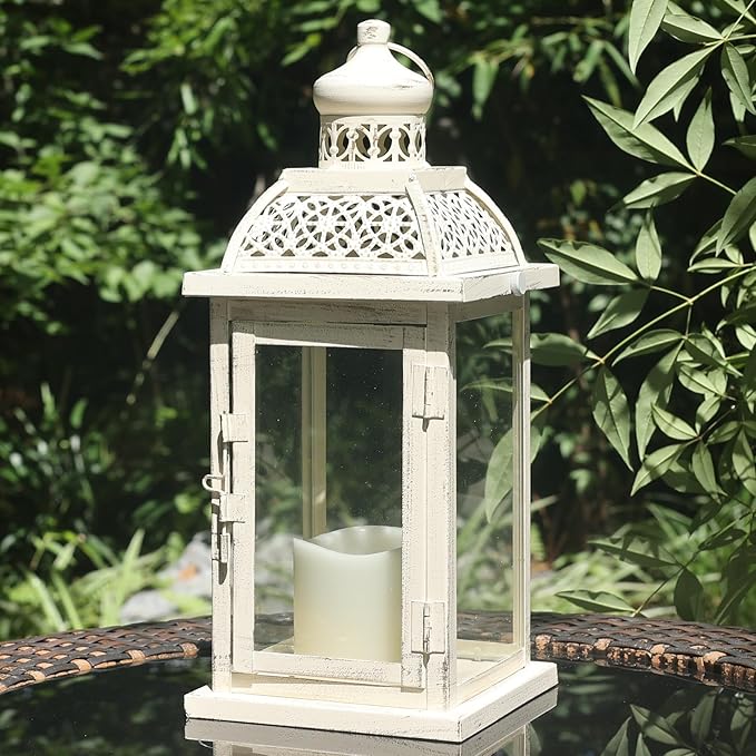 DECORKEY Christmas Lantern Decorative Indoor&Outdoor, 14.4'' Large Metal Candle Lanterns, Vintage Hanging Candle Holders Farmhouse Shelf Wedding Front Porch Patio Decor, Halloween Decorations for Home