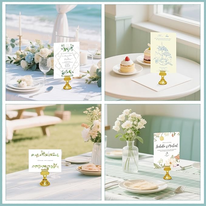 ERYTLLY 36 PK Place Card Holders 1.7 inches Table Card Holder Steel Card Holders for Weddings,Birthdays,Photos, Memo Notes, Restaurants (Gold 36PK)