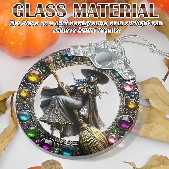 Witch Stained Glass Ornaments - 3" Christmas Decor for Tree & Window - Perfect for Holiday Party - Home Decor