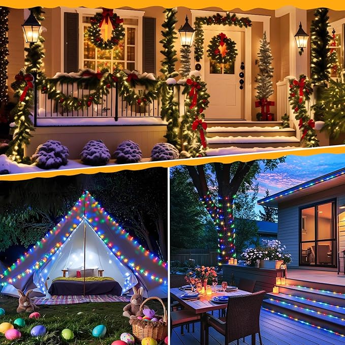 Outdoor Indoor String Lights Christmas 500LED Multicolor Fairy Lights Green Wire Dimmable with Remote Control, Waterproof Fairy Light for DIY Christmas Tree Bedroom Patio Party Decor