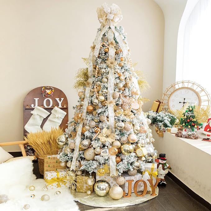 XmasExp Christmas Ball Ornaments (1.57", Champagne Gold) 24ct Christmas Ball Ornaments Shatterproof Xmas Tree Hanging Balls Decorations Perfect for Holiday Wedding Christmas Decor