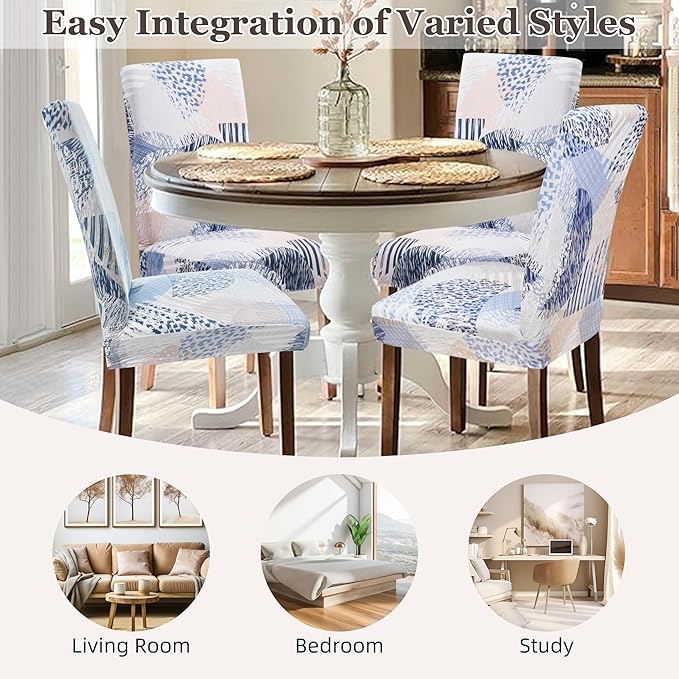Sufdari Dining Chair Covers,Kitchen Chair Cover,Parsons Chair Slipcover,Spandex Chair Protectors for Dining Room Stretch Chairs Cover Set of 8 -Chinoiserie
