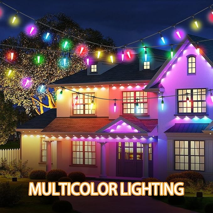 15FT Solar String Lights Waterproof for Outdoor, Patio Lights Solar Powered, LED Shatterproof Bulbs, Multicolor LED, Solar Light for Camping Backyard Garden (Icicle-Multicolor)