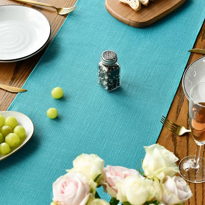Artoid Mode Teal Tassel Table Runner, Winter Linen Blend Rustic Farmhouse Style Kitchen Table Decoration Holiday Wedding Party Dinning Decor 13x72 Inch