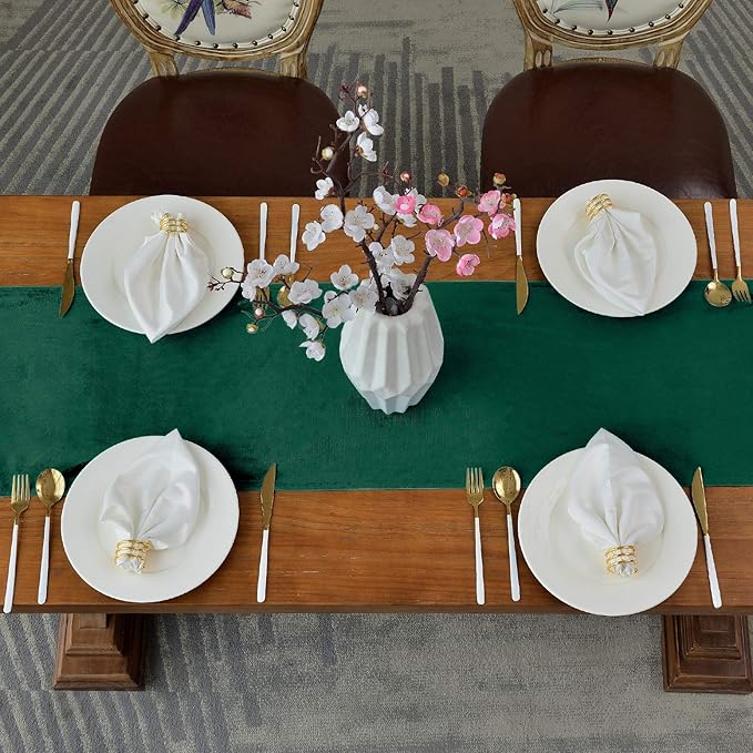 BALCONY & FALCON Velvet Table Runner 14"x118" Emerald Green Luxury Machine Washable Farmhouse Vintage Runner for Table Dining, Party, Wedding, Birthday, Easter, Thanksgiving & Christmas & Home Décor