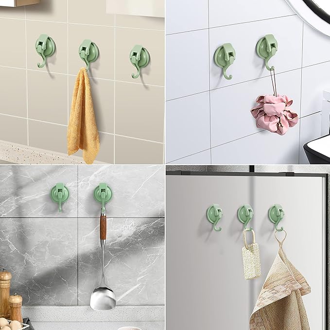 Heavy Duty Vacuum Suction Cup Hooks, Pastel Green Plated Polished Super Suction for Kitchen Bathroom, 1 Pack
