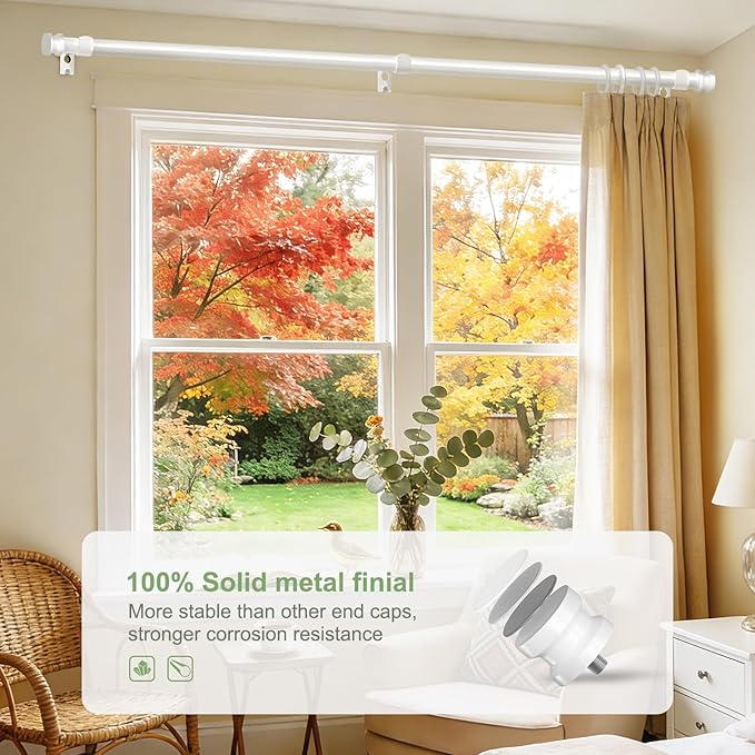 Sturdy Durable Curtain Rod:White Curtain Rods for Windows 36-88 Inch,Adjustable Heavy Duty Curtains Rod for Bedroom/Kitchen/Dorm/Apartment/Door,Small Modern Decorative Drapery Rods (All-Metal)