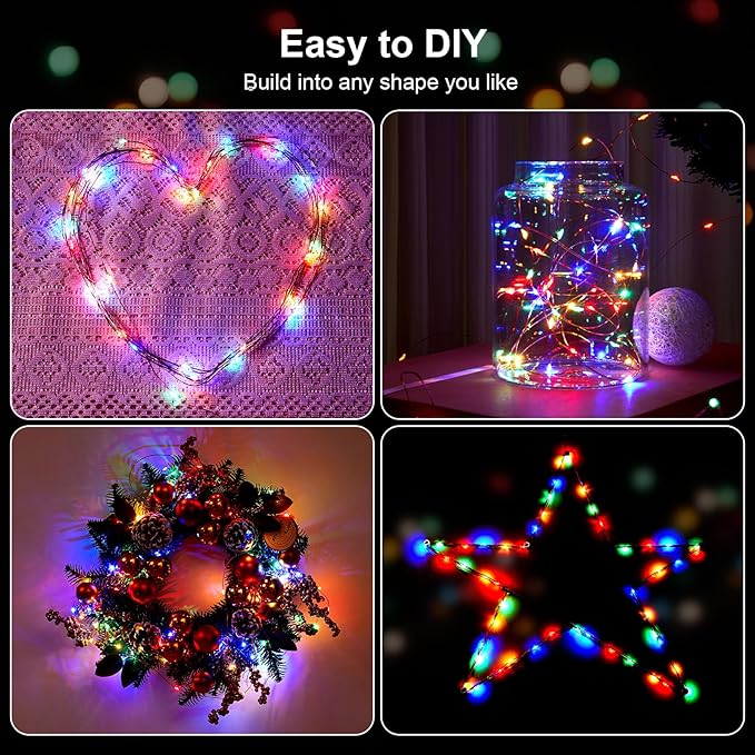 2 Pack 16.4ft Battery Operated String Lights with Timer, Multi Color with Synchronized Twinkle Mode, Fairy Lights Battery Powered, 50 LED, Idea for Christmas Bedroom Party Wedding