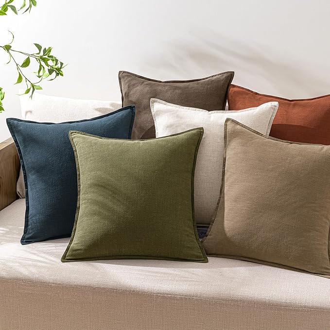 Woaboy 24x24 Inch Set of 2 Decorative Linen Solid Throw Pillow Covers Boho Accent Farmhouse Couch Pillowcases Modern Netural Euro Home Decor for Couch Sofa Living Room Bed,Dark Coffee