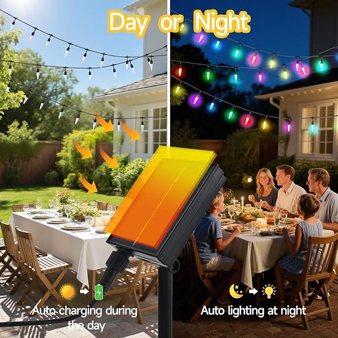15FT Solar String Lights Waterproof for Outdoor, Patio Lights Solar Powered, LED Shatterproof Bulbs, Multicolor LED, Solar Light for Camping Backyard Garden (Icicle-Multicolor)