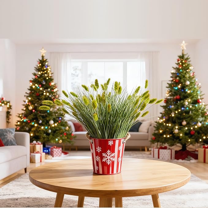 24 inches Extra Lush Artificial Reed Grass (6pcs), Luxury Fake Plants with 13 Heads Dogtail Flower, Luxury Faux Greenery with Dogtail for Garden Porch and Home Decor (Green-13)