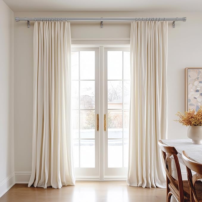 PORTRES Silvery Heavy Duty Curtain Rods for Windows 66 to 120 Inches Adjustable Length 1" Diameter Curtain Rod with Modern Decorative Finials for Outdoor Farmhouse Bedroom Kitchen Living Room