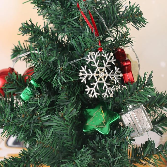 Snowflake Christmas Ornament Set - Silver & Gold Plated Metal Snowflake Ornaments for Christmas Tree - Annual Holiday Keepsake (Style C)
