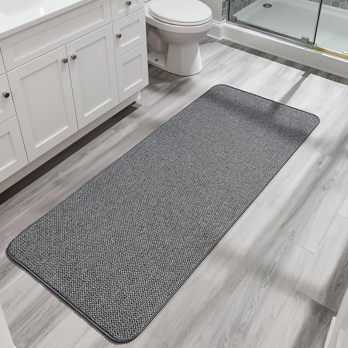 Bath Mat,Ultra Thin Bathroom Runner Rugs,Large Bath Mats for Bathroom,Quick Dry,Non-Slip,Machine Washable,Low Pile,Bath Rug,Shower Outside,Sink,Home Decor Accessories.Dark Grey,3'x5'(36x60inch)