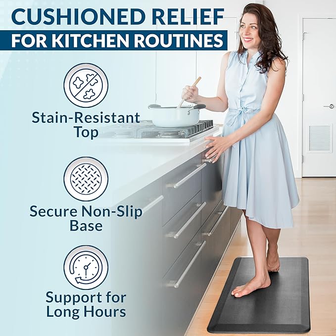 ComfiLife Anti Fatigue Floor Mat – 3/4 Inch Thick Kitchen Mats for Floor, Standing Desk Mat, Kitchen Rug – Comfort at Home, Office – Durable – Stain Resistant – Non-Slip Bottom (24" x 70", Charcoal)