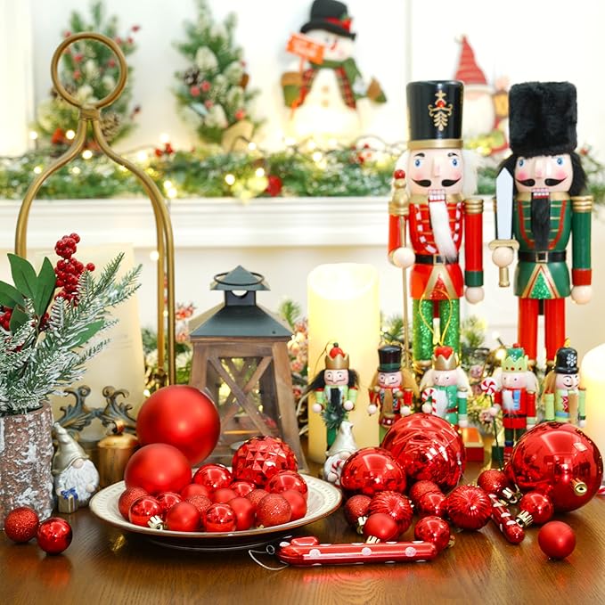 XmasExp 24ct Christmas Ornaments Shatterproof Christmas Ball Ornaments Set Decorations for Xmas Tree Balls 40mm/1.57" (1.57'', Red)