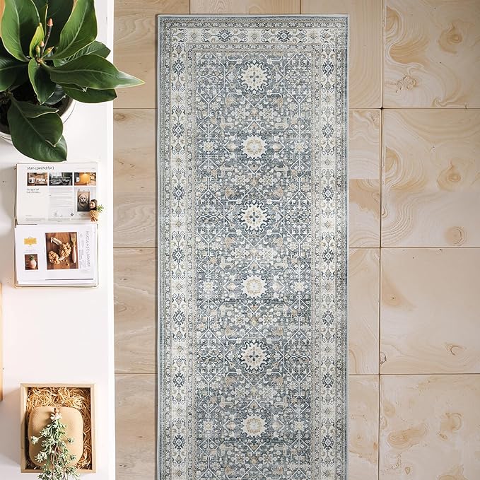 jinchan Runner Rug 2x6 Washable Hallway Rug Distressed Gray Multi Vintage Floral Runner Kitchen Floor Cover Indoor Mat Retro Entryway Living Room Bedroom Office Farmhouse Grey