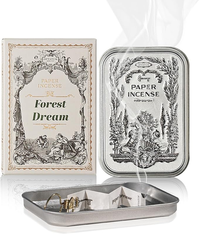 Paper Incense - 48pcs with Vintage Tin Case, Burning Papers Infused with Natural Essential Oils, Quick Usage & Long-Lasting Fragrance, Eliminating Bathroom, Kitchen, Pet Odors - Forest Dream