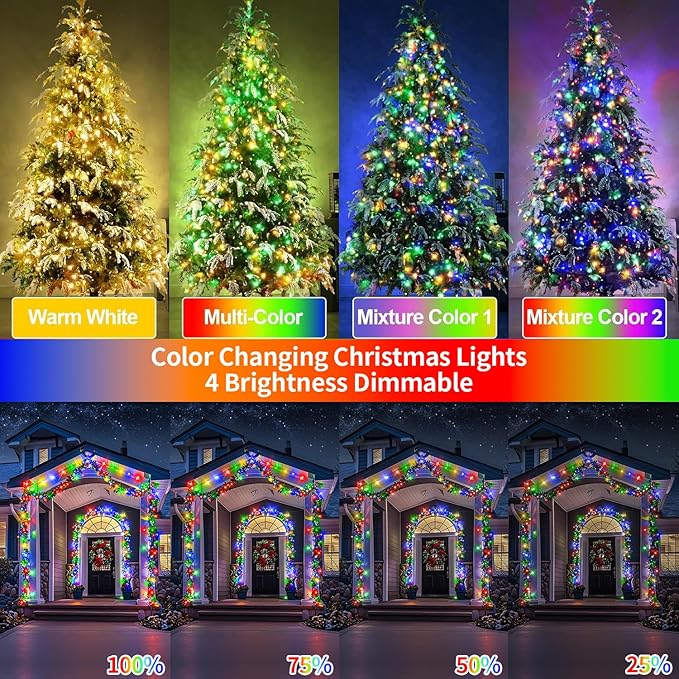 Christmas Lights Warm White to Multicolor, 328 FT 720 LED Outdoor Waterproof Christmas Tree Lights Remote Timer 11 Modes, Green Wire Plug Fairy Lights Indoor Twinkle String Lights Xmas Decorations