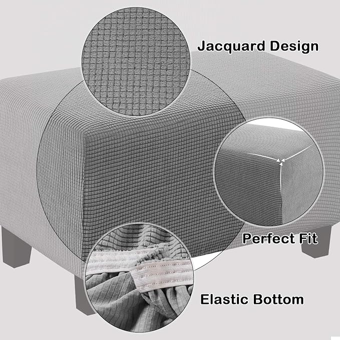 Turquoize Stretch Ottoman Cover Ottoman Slipcover Sofa Cover Footstool Protector Storage Ottoman Covers Furniture Protector Soft Rectangle slipcover with Elastic Bottom (Large, Dove)