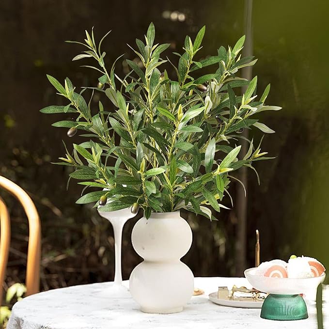 Fake Plants 6PCS Artificial Olive Branches Faux Greenery Olive Branches for Vases Tree Branches Greenery Stems Silk Plants Faux Greenery Stems for Home Decor Room Office Decor 25.6In(No Vase)