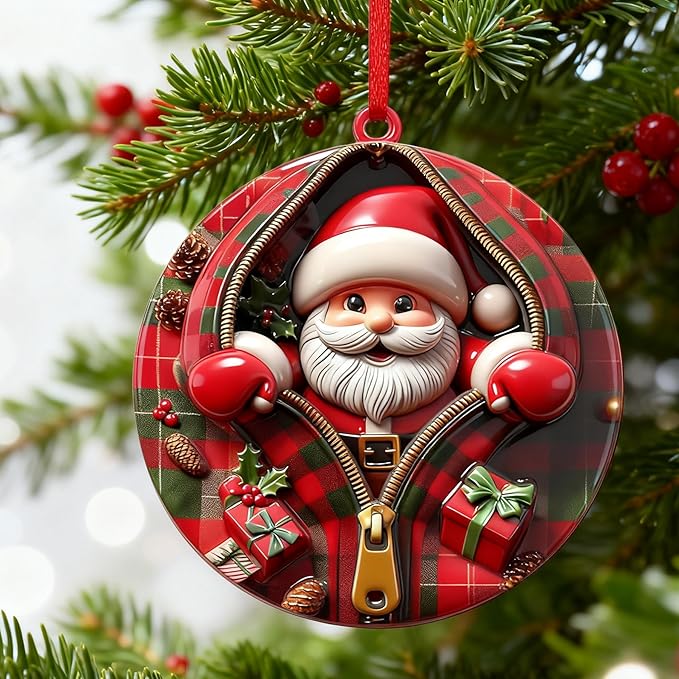 3D Santa Ornaments for Christmas Tree, Christmas Tree Fun Santa Decorations, Resin Funny Holiday Decoration, Christmas Ornaments Hanging Decoration Gift & Xmas Stocking Stuffers for Women, Men