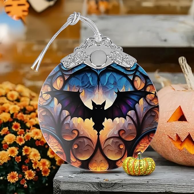 2025 Ornaments for Christmas Tree, Zmoicky Stained Glass Hanging Ornament, Christmas Ornaments Clearance, Gift Exchange Ornament, Bauble Present - Mysterious Bat