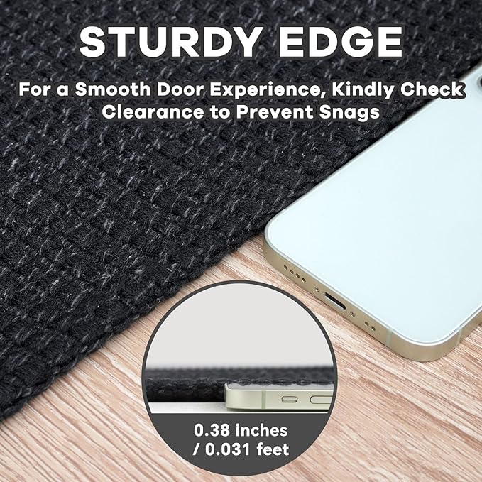 EARTHALL Woven Runner Rug 3x8 Ft Washable Runners for Hallways Wide Non Slip Rubber Backed Kitchen Runner Braided Indoor Floor Carpet for Entryway, Hallway, Kitchen, Bedroom, Black/Grey