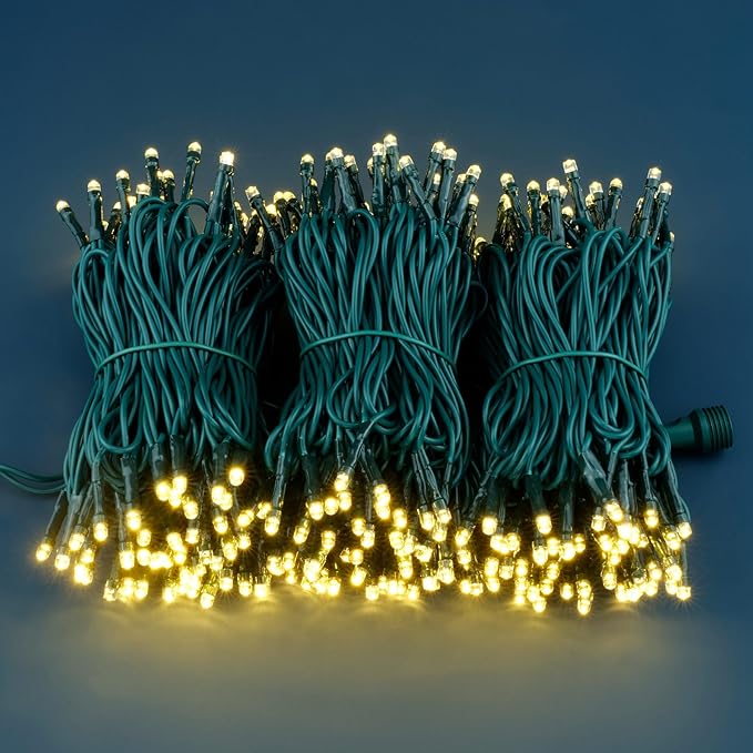 300 Count Warm White Christmas Lights, 100 Feet Wide Angle 5mm LED String Lights with 8 Models Adapter (Green Cord)