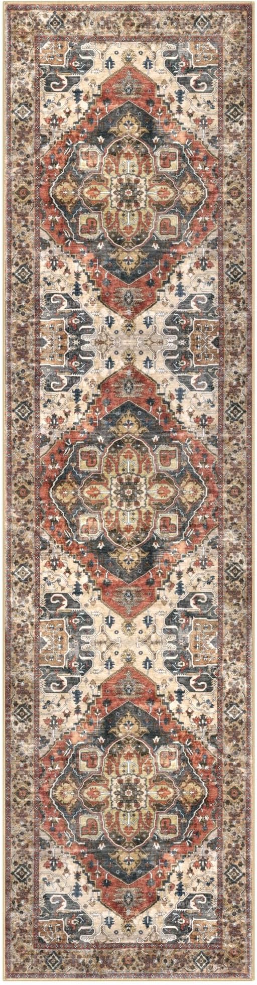 2x8 Washable Runner Rug for Hallways, Terracotta Soft Classic Kitchen Rugs with Non-Slip, Non-Shedding Boho Rug for Hallways Entryway Bedroom Bathroom Laundry Indoor