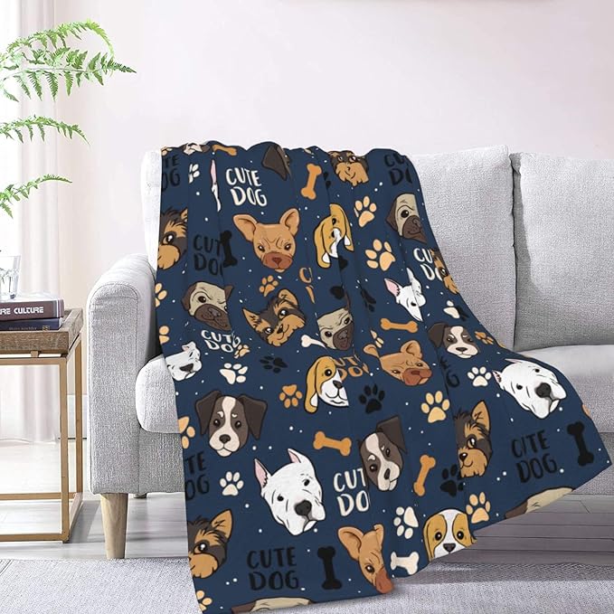 Cute Dogs Puppy Dog Fleece Blanket - Soft Cozy Plush Throw Blanket for Adults Kids Pet, Lightweight Warm Flannel Sherpa Blanket for Couch Bed Sofa, Gift for Dog Lovers 50"x40"