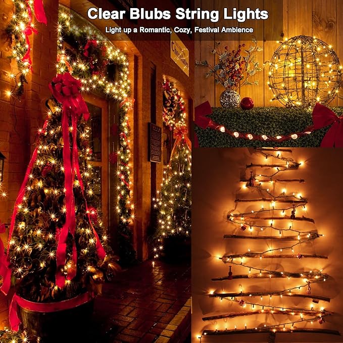 Brizled Warm White Incandescent Christmas Lights, 300 Count 69.6ft Connectable, Clear Mini String Lights for Indoor/Outdoor Decor