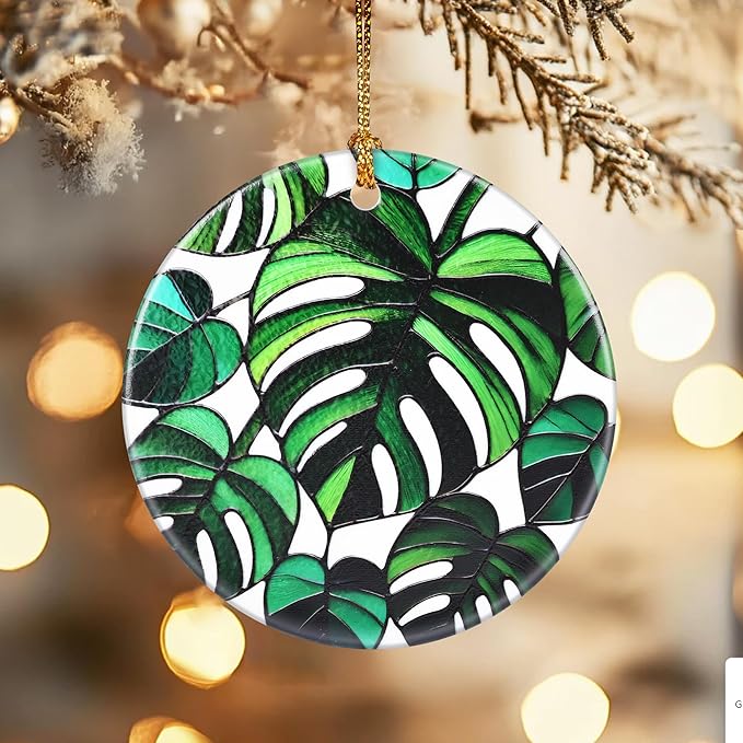 Christmas Ornaments, Dodosky 2.8in Ceramic Monstera Plant Ornament, Xmas Decor, Christmas Tree Ornaments, Xmas Decorations for Tree, Holiday Ornament, Gifts for Plant Lovers, Gifts for Women, Men