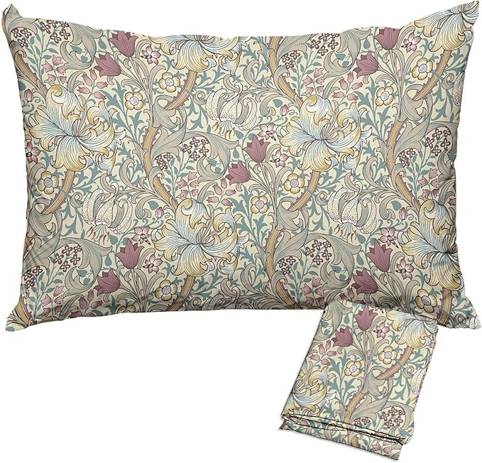 William Morris Floral Pillow Protectors with Zipper Standard Size Vintage Botanical Print Pillow Covers Set of 2 Boho Flowers Pillowcases Mid Century Modern Bed Pillow Covers 12"X24" Yellow