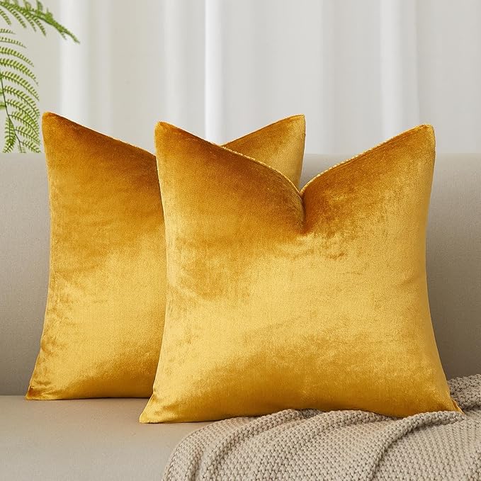 JUSPURBET Pillow Covers 22x22 Set of 2 Decorative Throw Pillow Covers Case for Couch Sofa Bed Soft Velvet Cushion Covers with Hidden Zipper for Home Decor Living Room,Golden