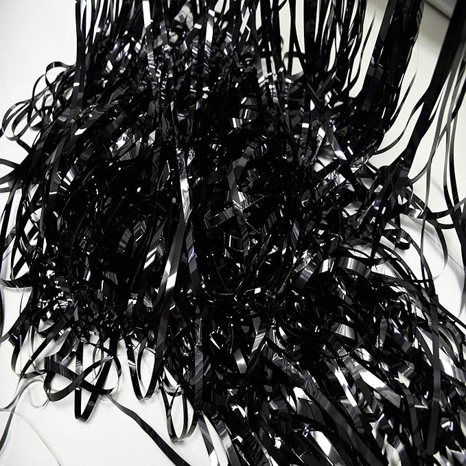 Foil Fringe Curtain Halloweens Party Decorations - Pure Black Tinsel Photo Backdrop Party Steamers Curtains for Christmas/New Years/Boy/Men/Birthdays/Music/Stranger Theme/Prom/Retirement Parties