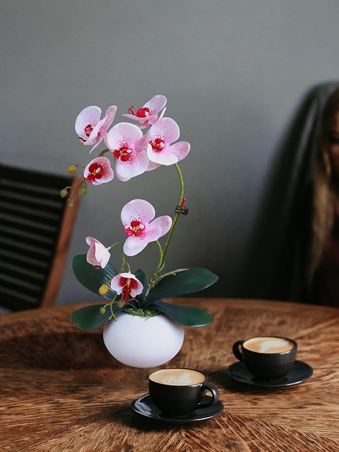 Forlaoers 17" White Fake Orchid in Vase Artificial Orchids That Look Real with Pot Artificial Flowers for Home Decor Indoor Office Bathroom Decoration Table Centerpieces