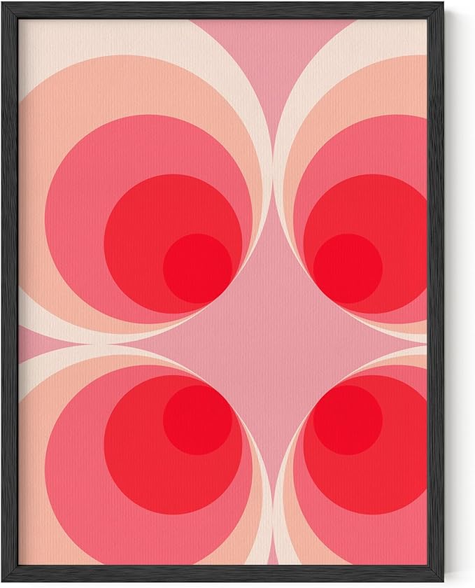 HAUS AND HUES Colorful Abstract Wall Art - Minimalist Retro Picture for Living Room Decor, Red and Pink Modern Wall Art Painting (Pink Mod, Black Frame, 12x16)